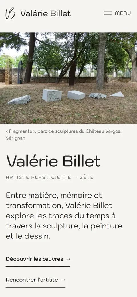 Accueil du site Valérie Billet sur téléphone